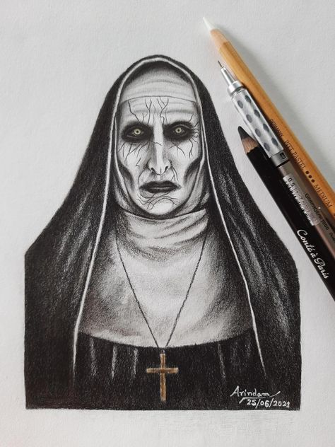 The Nun Drawings Pencil, The Nun Drawings, The Nun Valak, Conjuring 2, Horror Drawing, The Nun, Chicano Style Tattoo, October Art, Pencil Sketch Images