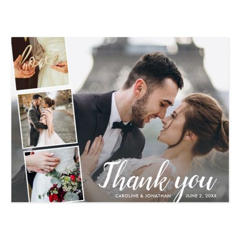 Photo Collage Wedding, 4 Photo Collage, Wedding Thank You Postcards, Rustic Wedding Photos, Collage Foto, Thank You Card Size, Wedding Album Design, Custom Thank You Cards, Thank You Photos