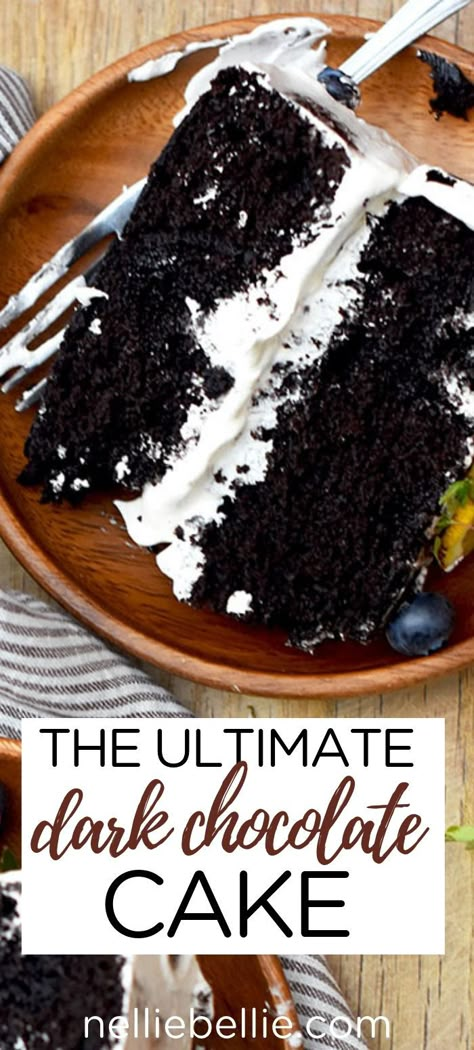 Best Dark Chocolate Cake Recipe, Homemade Dark Chocolate Cake, Black Chocolate Cake Recipe, Ultimate Chocolate Cake Recipe, Black Cocoa Cake Recipe, Dark Chocolate Coffee Cake, Dark Chocolate Espresso Cake, Midnight Chocolate Cake, Vegan Dark Chocolate Cake