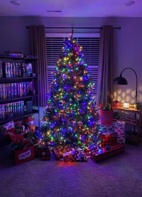 Colourful Light Christmas Tree, Traditional Christmas Tree Multicolor Lights, Multi Color Christmas Decor, Christmas Aesthetic Colorful, Coloured Lights Christmas Tree, Colourful Christmas Aesthetic, Christmas Trees Colored Lights, Christmas Tree Colorful Lights, Christmas Tree Coloured Lights