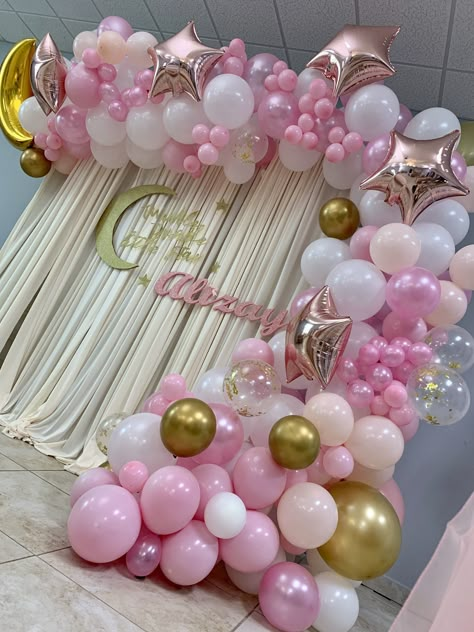 Christening Decorations Girl, Princess Birthday Party Decorations Diy, Balloon Baby Shower Centerpieces, Christening Decorations, 1st Birthday Girl Decorations, Simple Birthday Decorations, Baby Balloon, Girl Birthday Decorations