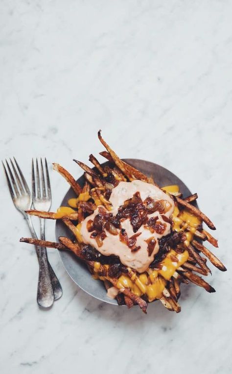 vegan animal style fries (in-n-out burger copy cat) | hot for food by Lauren Toyota Animal Fries, Nachos Cheese Recipe, Hot For Food, Animal Style Fries, Vegan Summer Recipes, In N Out Burger, Sambal Oelek, Vegetarian Life, In-n-out Burger