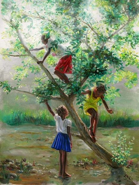 "Guava Tree 2" | by Jonathan Gladding (Caribbean Artist) Memories, plum tree, mango tree etc. Jamaican Art, Guava Tree, Art Noir, Afrikaanse Kunst, Caribbean Art, Black Art Painting, Black Artwork, Arte Inspo, Black Love Art