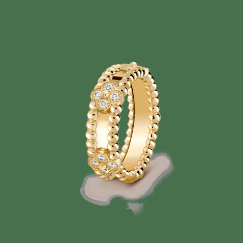 Perlée sweet clovers ring 18K yellow gold, Diamond - Van Cleef & Arpels Vampire Ring, Sweet Clover, Van Cleef & Arpels, Clover Ring, Dainty Engagement Rings, Clover Jewelry, Trending Engagement Rings, Van Cleef And Arpels, Ring Trends