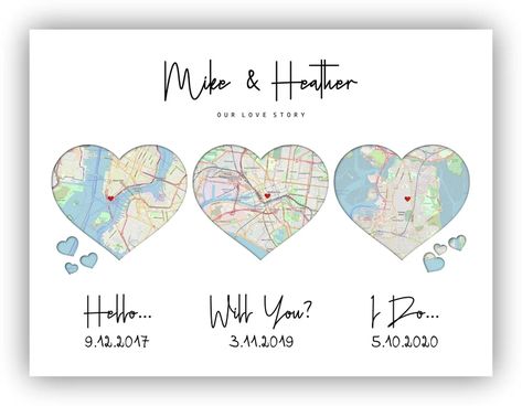 Map Heart Art, First Anniversary Paper, Dandelion Wall Art, Wedding Gift For Couple, Heart Map, Unique Maps, First Anniversary Gifts, Relationship Gifts, Lyric Prints