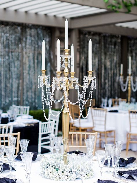 Non Floral Centerpieces, Wedding Reception Tablescapes, Chandelier Centerpiece, Pearl Centerpiece, Wedding Motifs, Tall Wedding Centerpieces, Crystal Centerpieces, Floral Chandelier, Wedding Floral Centerpieces