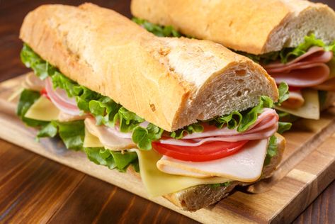 All-American Sub Sandwich Recipe, How to make All-American Sub Sandwich Recipe - Vaya.in American Sandwich Recipes, Cheese Baguette, Deli Style Sandwiches, Italian Rolls, Mayo Sandwich, Baguette Sandwich, Sub Sandwich, Baguette Recipe, Havarti Cheese