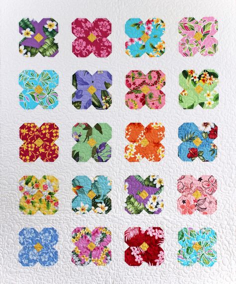 Plumeria quilt, creamy white version | by dorkyquilts Hawaiian Shirt Quilt, Hawaiian Fabric Quilt, Girl Quilts Patterns, Flower Quilt Patterns, Hawaiian Quilt Patterns, Charm Square Quilt, Rainbow Quilts, Kaffe Fassett Quilts, Hawaiian Fabric