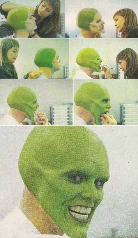 Jim Carrey getting the Mask makeup The Mask 1994, Jim Carrey The Mask, O Maskara, Movie Makeup, Makeup Chair, Mask Makeup, Character Makeup, Special Effects Makeup, Fx Makeup