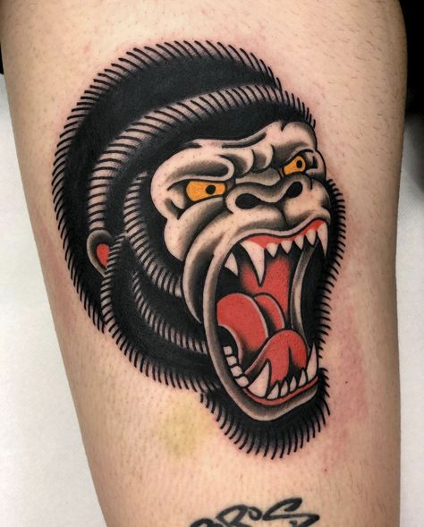 Traditional Gorilla Tattoo, Traditional Tattoo Reference, Traditional Tattoo Stencils, Mother And Son Tattoo, See Tattoo, Gorilla Tattoo, Monkey Tattoos, Son Tattoo, Traditional Tattoo Sleeve