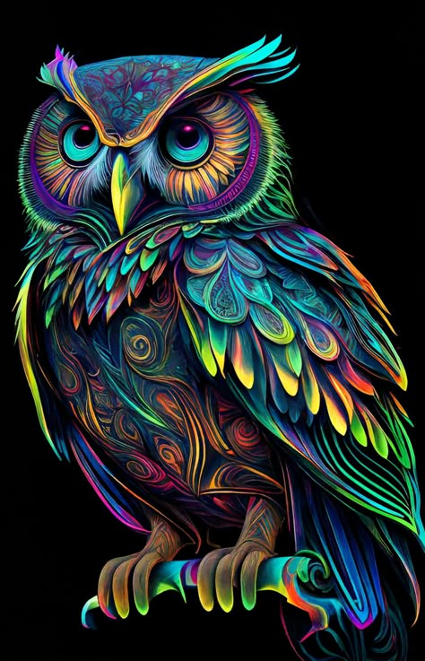 Colorful Owl, Owl Art Wallpaper, Colorful Owl Drawing, Owl Artwork Illustrations, Owl Drawing Colorful, Fall Owl Painting, Colorful Owl Art, Mandala Animals Colored, Owl Coloring Pages Finished