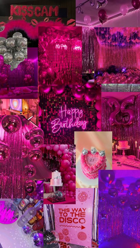 Fucsia pink bday Pink Bday, 18th Birthday Party Themes, Sweet Sixteen Birthday Party Ideas, Disco Birthday Party, 34th Birthday, 28th Birthday, 27th Birthday, Birthday Party For Teens, 13th Birthday Parties