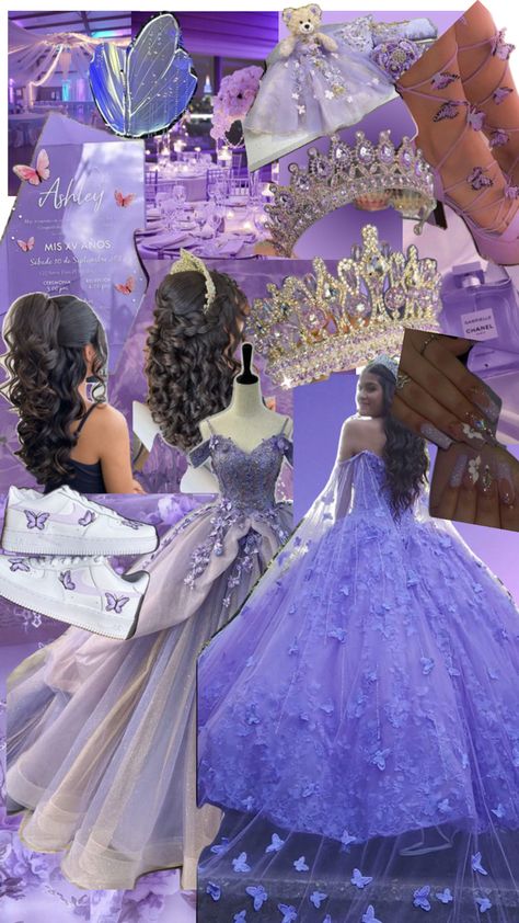 Purple Quince Theme, Lavender Quinceanera Ideas, Purple Quinceanera Ideas, Rapunzel Quinceanera Theme, Purple Quince Dress, Purple Quinceanera Theme, Quince Photoshoot Ideas, Purple Sweet 16, Purple Quinceanera