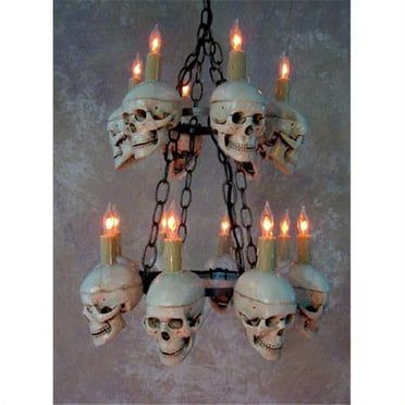 Life-Size Skull & Hip Bone Chandelier With Six Skulls - Walmart.com Skull Chandelier, Cheap Diy Halloween Decorations, Halloween School Treats, Haunted House Ideas, Miniature Halloween, Haunted Dollhouse, Pirate Halloween, Halloween Products, Adornos Halloween