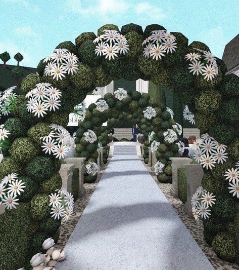 Wedding Venues Bloxburg, Bloxburg Exterior Garden, Bloxburg Wedding Ideas, Bloxburg Castle Build, Bloxburg Pathways Ideas, Wedding Bloxburg, Bloxburg Wedding Venue Ideas, Bloxburg Gate Entrance Ideas, Bloxburg Detailed Builds