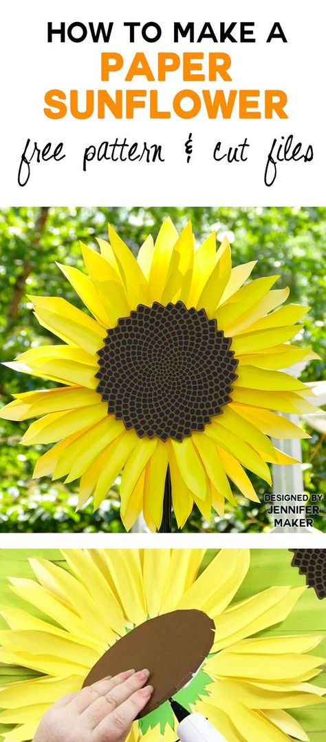 Wow! Make this paper sunflower with realistic petals and seed head. Free pattern and SVG files. Paper Sunflower Tutorial, Wall Pattern Diy, Diy Giant Paper Flowers, Paper Flowers Giant, Paper Magnolia, Sunflower Tutorial, Flowers Crepe Paper, Small Paper Flowers, Front Doors Ideas