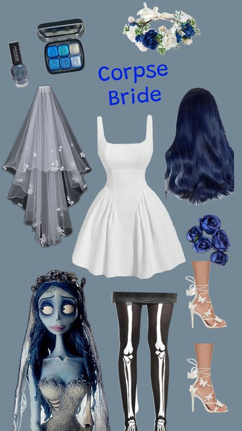 #corpsebridemovie Emily Corpse Bride Inspired Outfit, Corse Bride Costume, Corpse Bride Outfit Ideas, Diy Corpse Bride Costume, Corpse Bride Cosplay, Tims Outfits, Corpse Bride Movie, Halloween Bride Costumes, White Christmas Party