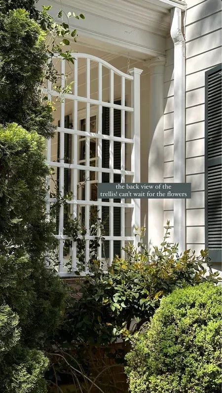 Outdoor trellis that jasmine will eventually grow up 🌿  #LTKhome Porch Trellis, Phoenix Backyard, Old House Design, Wall Trellis, Wood Trellis, Cottage Modern, Outdoor Trellis, Lattice Fence, House Decor Modern