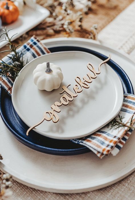 10 inch Thankful Grateful Blessed Gather Thanksgiving Dinner Placards – Lady Laser Co Table Decor For Thanksgiving, Thanksgiving Dinner Table Decorations, Holiday Place Cards, Decor For Thanksgiving, Setting Table, Christmas Place Cards, Thanksgiving Place Cards, Thanksgiving Dinner Table, Thankful Grateful Blessed