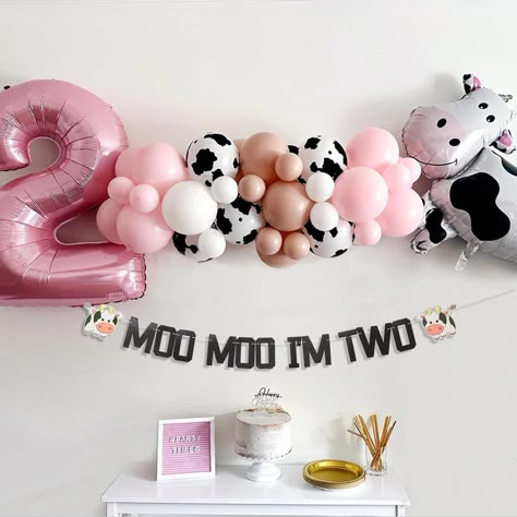 Cow Theme Second Birthday, Pink Cow Birthday Party Ideas, Pink Baa Moo I’m Two, Moo I’m Two, Moo I’m Two Birthday, Oink Baa Moo Im Two Party Decorations, Moo Moo I’m Two, Moo Moo Im Two Birthday, Oink Baa Moo Im Two