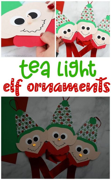 Tea Light Elf Ornaments - Crafty Morning Tea Light Ornaments Diy, Diy Elf Ornaments, Elf Ornaments Diy Kids, Elf Ornaments Diy, Light Elf, Tea Light Crafts, Ornaments Diy Kids, Elf Crafts, Crafty Morning