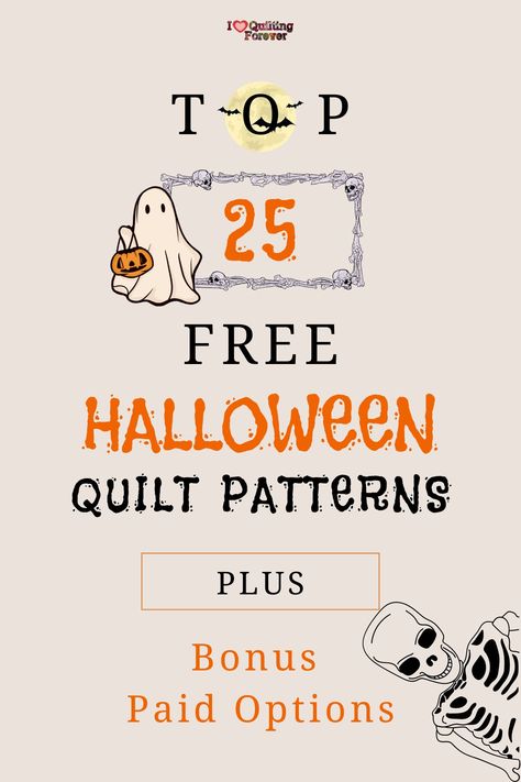 Top 25 Free Halloween Quilt Patterns (+10 Bonus Patterns For Sale) Jelly Roll Halloween Quilt Patterns Free, Halloween Quilt Blocks Free Pattern, Free Halloween Quilt Patterns, Halloween Quilt Patterns Free, Halloween Quilts Ideas Free Pattern, Quilting Patterns Free Templates, 12 Inch Quilt Block Patterns Free, Halloween Quilts Ideas, Halloween Quilt Blocks