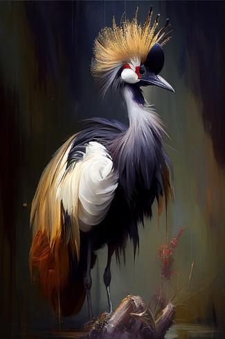 Crane Art, Crowned Crane, Crown Art, Indian Artwork, Asian Painting, Tropical Art, Watercolor Drawing, Vintage Birds, Pictures To Paint