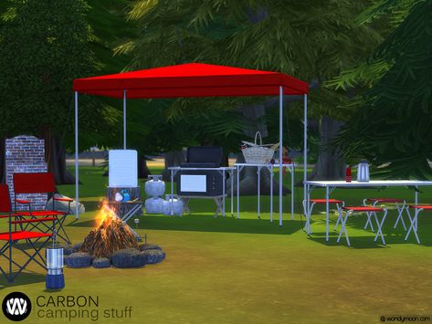 Sims 4 — Carbon Camping Stuff - Part II by wondymoon — Summer Adventures Theme; Camping Kitchen and dining area Sims 4 Stories, Sims 4 Family, Kitchen And Dining Area, Camping Kitchen, Gazebo Tent, Sims 4 Download, Car Tent, Camping Grill, Camping Stuff