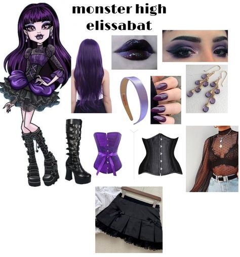 Monster high elissabat cosplay outfit Monster High Cosplay Elissabat, Elissabat Halloween Costume, Elissabat Monster High Costume, Ellisabat Outfit, Frankie Stein Costume Diy, Elissabat Costume, Monster High Outfit Ideas, Elissabat Cosplay, Ever After High Outfits