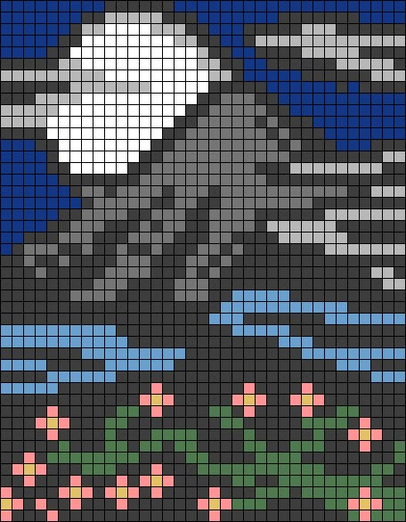 Cross Stitch Graph Patterns, Landscape Pixel Art Easy, Alpha Patterns Landscape, Pixel Landscape Art, Pixel Art Quilt, Complex Pixel Art, Alpha Patterns Butterfly, Landscape Alpha Pattern, Beautiful Pixel Art