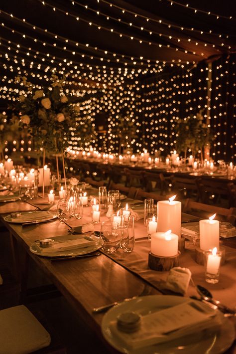 Romantic Wedding Setting, Candlelit Wedding, Candle Lit Wedding, Fairy Lights Wedding, Night Time Wedding, Wedding Reception Lighting, Forest Theme Wedding, Lights Wedding Decor, Dream Wedding Venues