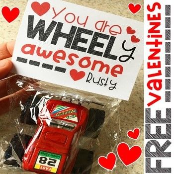 I know loads of kids who can't get enough things with wheels! These "WHEEL-Y" awesome Valentine's Day cards are perfect for cars, trucks, trains...or any vehicle with wheels! We attached our cards to monster truck party favors, but they are great for Monster Truck Party Favors, Cookies Valentines, Truck Party Favors, Fun Valentines Day Ideas, Valentine Boxes, Monster Truck Party, Class Valentines, Valentine Gifts For Kids, Happy Hearts Day