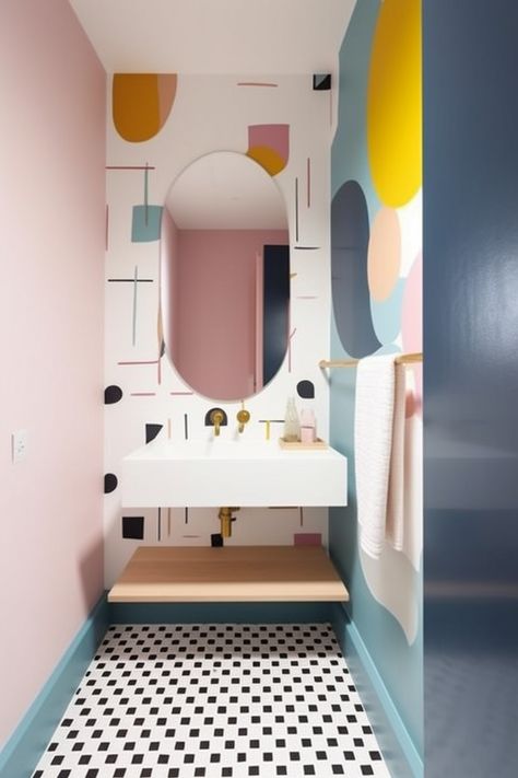 pastel colors, bathroom interior, AI generated 💖 Tub Ideas Bathroom, Pastel Bathroom Ideas, Bathroom Tub Ideas, Funky Bathrooms, Small Bathroom Renos, Pastel Bathroom, Vintage Bathroom Ideas, Bathroom Vanity Light Fixtures, Main Bathroom Ideas