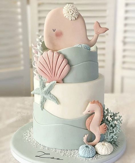 Sea Dessert Ideas, Under Water Cake Sea Theme, Classy Under The Sea Theme, White Mermaid Cake, Oneder The Sea Birthday Cake, Ocean Baby Shower Theme Girl, Under The Sea Baby Shower Cake, Oneder The Sea 1st Birthday Cake, Two The Sea Birthday Party Girl