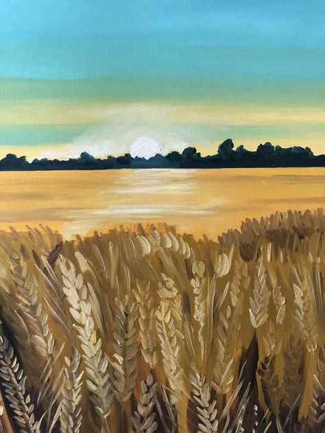 Painting Wheat Field, Rodeo Paintings, Wheat Field Drawing, Fields Drawing, Golden Oats, Wheat Painting, Wheat Field Painting, Wheat Drawing, Wheat Art