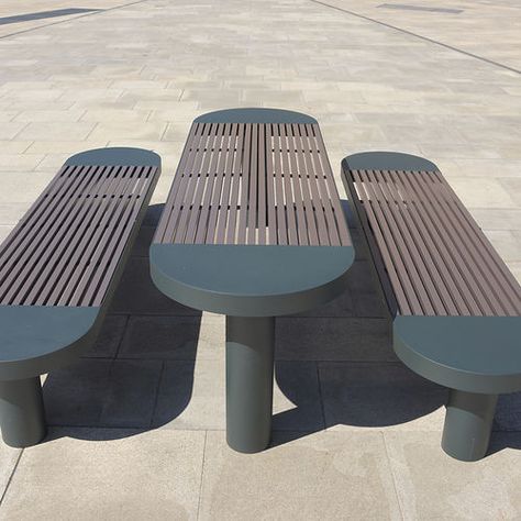 contemporary picnic table / PET / stainless steel / rectangular Garden Lighting Design, Bench Design, Urban Design Architecture, Luxury Hospitality, Red Furniture, Public Seating, Metal Furniture Design, Patio Style, Urban Furniture