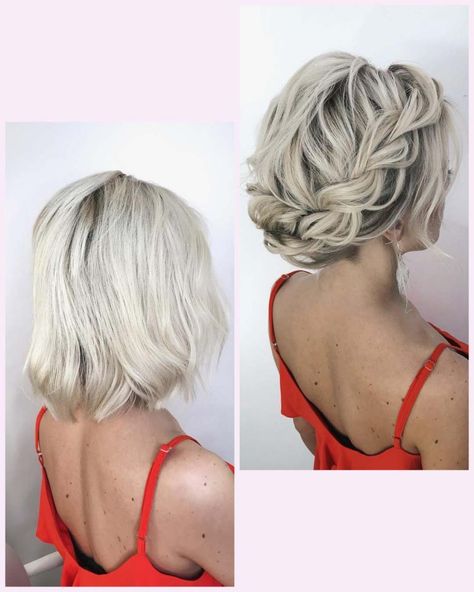 Wedding Hair For Bride Medium Length, Wedding Hairstyles For Short Hair With Extensions, Short Wedding Hairstyles For Bridesmaids, Short Updo Hairstyles Wedding, Bridal Hair Short Bob, Bridal Bob Hairstyles, Short Hair Updo For Wedding, Elegant Updos For Short Hair, Bridal Hairstyles For Short Hair