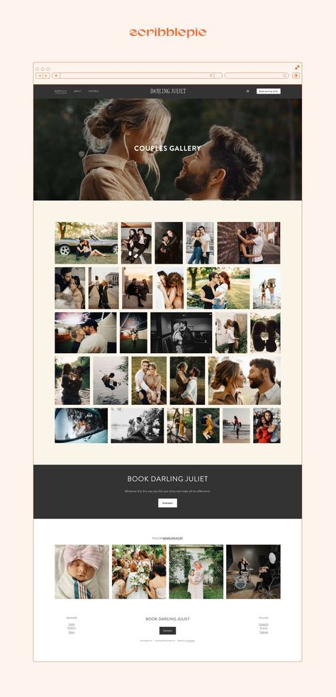 Darling Juliet Photography came to life through this custom website design. Creating a simple minimal but, impactful aesthetic was important through this project. The photo galleries are simple and beautiful without taking away from the art itself. Book your next website project with Scribblepie Studio! | Scribblepie Design Studio | Photographer Website Design, Minimal Website Design, Gallery Design, Web Design Inspiration Website Photo Gallery Layout, Web Design Gallery Layout, Website Design Gallery Page, Website Gallery Design Layout, Photo Studio Website Design, Photo Gallery Website Design, Art Gallery Website Design Inspiration, Photographer Web Design, Image Gallery Web Design