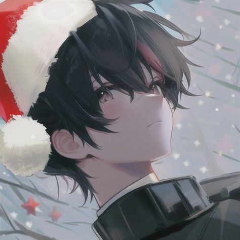 Guys With Black Hair, Christmas Anime, Black Hair Boy, Christmas Pfp, Male Icon, 1080p Anime Wallpaper, Anime Christmas, Anime People, Boys Christmas