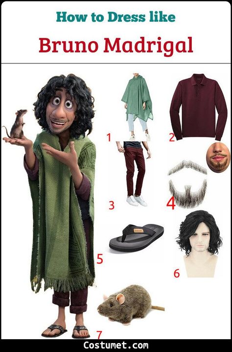 Bruno Cosplay Encanto, Mens Long Hair Halloween Costume, Bruno Madrigal Costume, Encanto Bruno Costume, Halloween Costumes Encanto, Bruno Halloween Costume, Mens Costume Ideas Diy, Bruno Costume Encanto, Encanto Family Costume