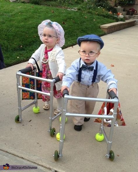 Amber: It's Liam and Adelynn. These are my two year old twins. I dressed them in older looking clothing I had gathered from their closet and added suspenders for him. I... Old People Costume, Old Man Costume, Twin Costumes, Halloween Costumes 2014, Twin Halloween, Halloween Infantil, Twin Halloween Costumes, Baby Kostüm, Halloween 2014