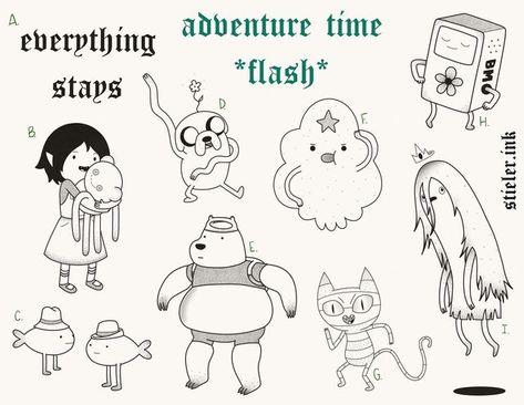 Everything Stays Adventure Time Tattoo, Adventure Time Penguin Tattoo, Adventure Time Inspired Tattoos, Adventure Time Minimalist Tattoo, Everything Stays Tattoo Adventure Time, Cute Adventure Time Tattoos, Adventure Time Stick And Poke, Everything Stays Tattoo, Adventure Time Tattoo Flash