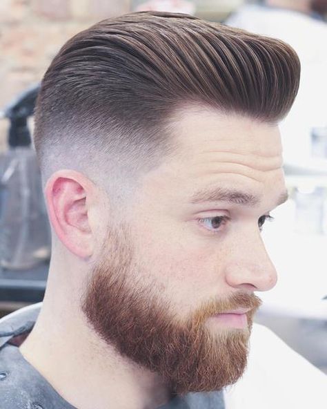 Short Beard Styles For Men With Beards Of All Shapes And Sizes 2018 Pompadour Haircut, Mens Hairstyles With Beard, Beard Styles Short, Pompadour Hairstyle, Taper Fade Haircut, Cool Mens Haircuts, Short Beard, Men Haircut Styles, Cool Hairstyles For Men