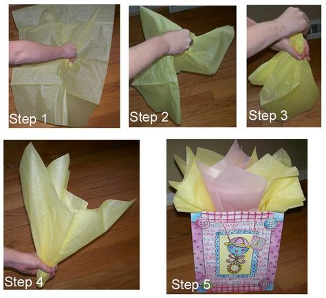 How to fold tissue paper for a gift bag. For @Sherry Loniewski Gift Bag Presentation, Tissue Paper Storage, Gift Tissue Paper, Tissue Paper Crafts, Decorated Gift Bags, 3d Animals, Gift Wrapping Inspiration, Large Gift Bags, Creative Gift Wrapping