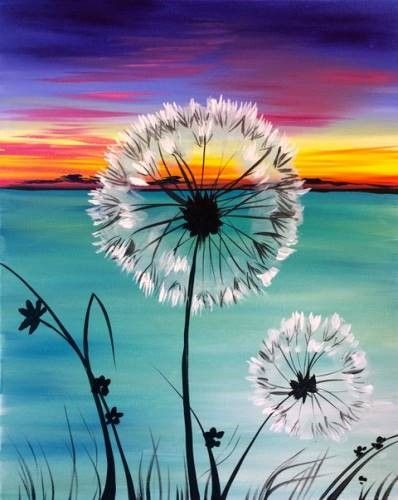 Dandelion Painting, Dandelion Art, Acrylic Tutorials, Banner Ideas, Mould Design, Paint And Sip, Paint Party, Acrylic Paintings, Rock Painting