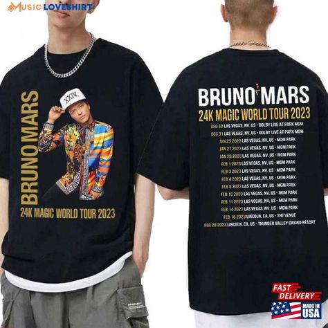 Bruno Mars 24K Magic Tour T-Shirt Music Shirt Concert 2023 Hoodie Classic Check more at https://musicloveshirt.com/product/bruno-mars-24k-magic-tour-t-shirt-music-shirt-concert-2023-hoodie-classic/ Bruno Mars Music, Bruno Mars Concert, Custom T Shirt Printing, Bruno Mars, Tour T Shirts, New T, World Tour, Trending Shirts, Unique Print