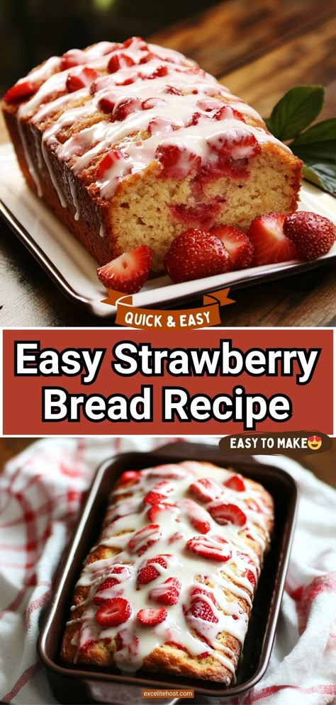 It is made with fresh, juicy strawberries and topped with a sweet strawberry glaze. Simple Strawberry Dessert Recipes, Strawberry Bread Recipe Easy, Raspberry Quick Bread, Recipes Using Strawberries, Easy Strawberry Bread, Valentine Party Food, Strawberry Bread Recipe, Recipes With Strawberries, Jelly Bread