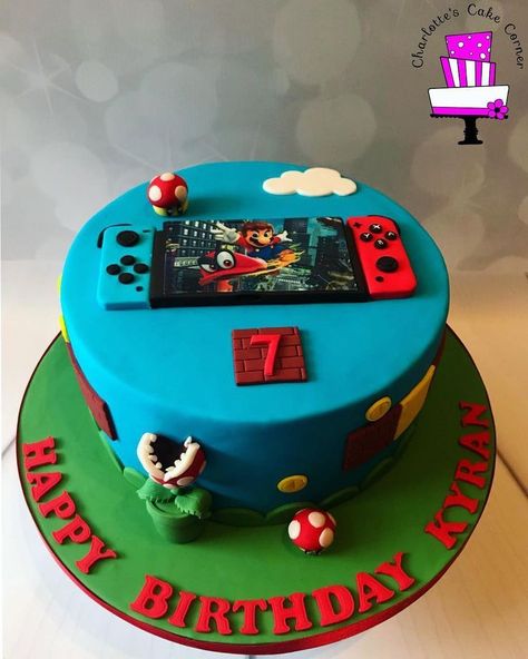 Nintendo Switch Cake, Nintendo Birthday Party, Nintendo Cake, Nintendo Birthday, Zelda Cake, Scary Halloween Cakes, Game Cake, Mario Birthday Cake, Nintendo Party