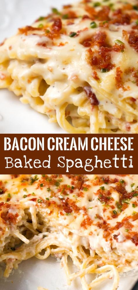 Cream Cheese Baked Spaghetti, Cheese Baked Spaghetti, Chive Cream Cheese, Cream Cheese Spaghetti, Spaghetti Casserole, Cheese Baked, Delicious Pasta, Yummy Pasta Recipes, Pasta Dinner Recipes