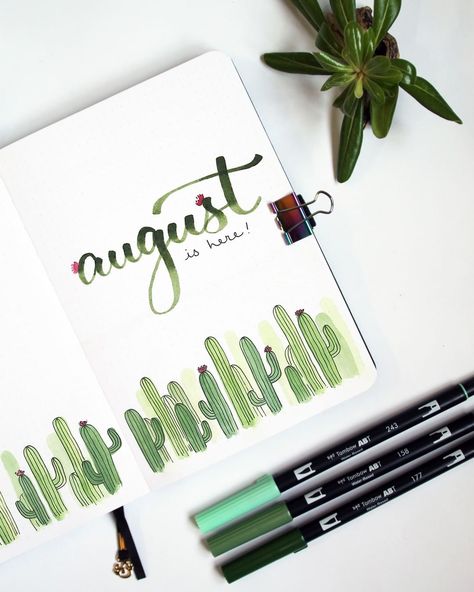 Journal Month Page August, August Bujo Cover Page, Bullet Journal August Theme, August Cover Page Bullet Journal, Green Bullet Journal Theme, August Journal Cover, August Bujo Theme, August Bullet Journal Calendar, August Journal Ideas